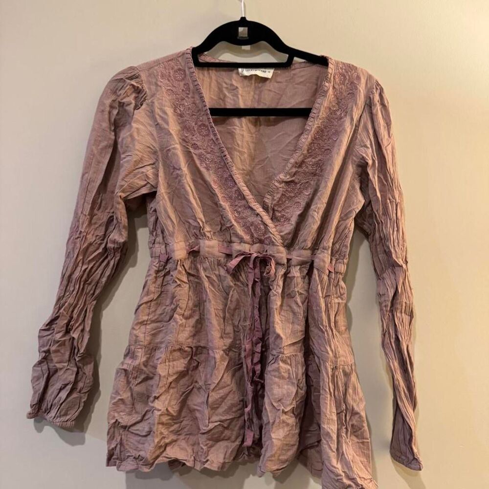 Lucky-brand Women's Pink and Purple Peasant Blouse Size XS
